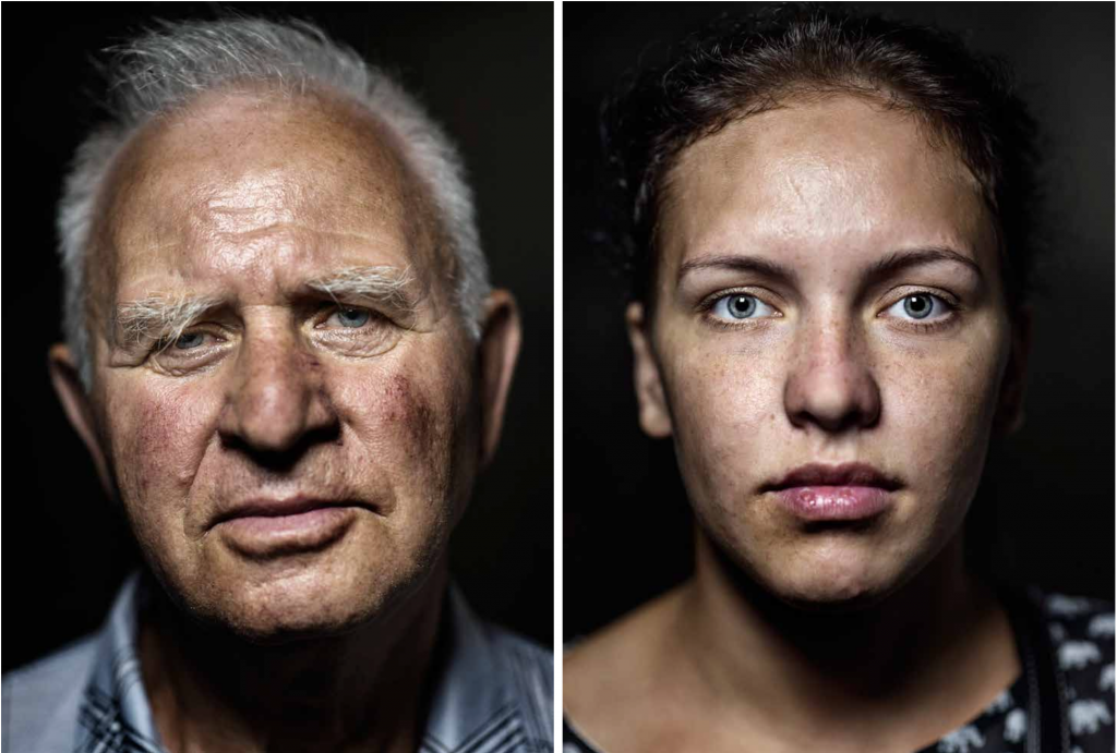 Left: Nikolay Pilipenko, 70, retired Atomic Combinat and member of the Ukrainian Parliament (Rada).<br /> Right: Victoria Stepanova, 21, from Kaliningrad, unemployed.