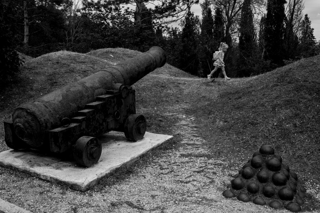 An original cannon from the Crimean War rests in the site of a memrial complex dedicated to the Malakhov Bastion, one of the main command posts of the Russian Army during the Siege of Sevastopol (1854-55). Sevastopol, Crimea, 21 June 2014.