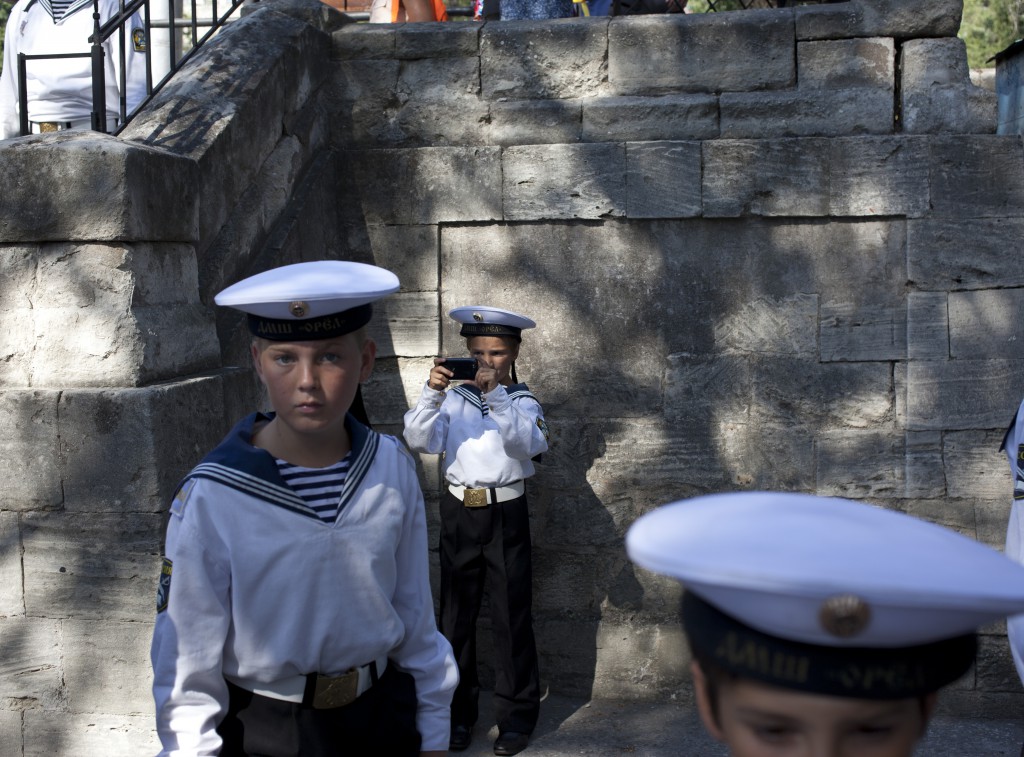 A group of children from Moscow on an excursion in the Museum of Black Sea Navy in Sevastopol. Crimea 02.08.2014.